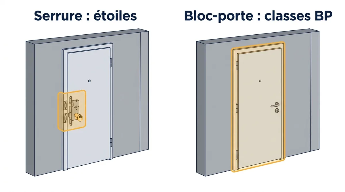 Serrure 3, 5 ou 7 points : comparaison des périmètres A2P de la serrure et du bloc-porte.