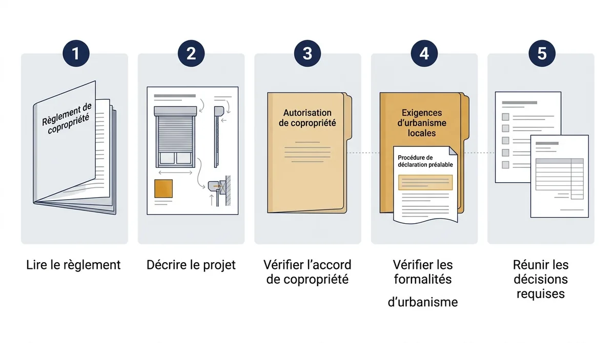 Étapes de vérification avant de commander un volet roulant en copropriété, du règlement aux accords.
