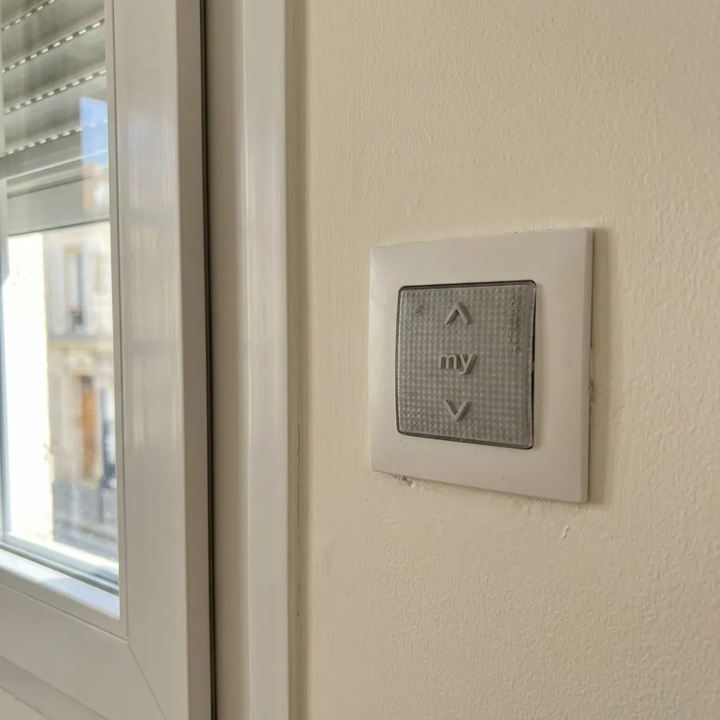 Télécommande pour volets roulants : gros plan de l'interrupteur de volet roulant mural