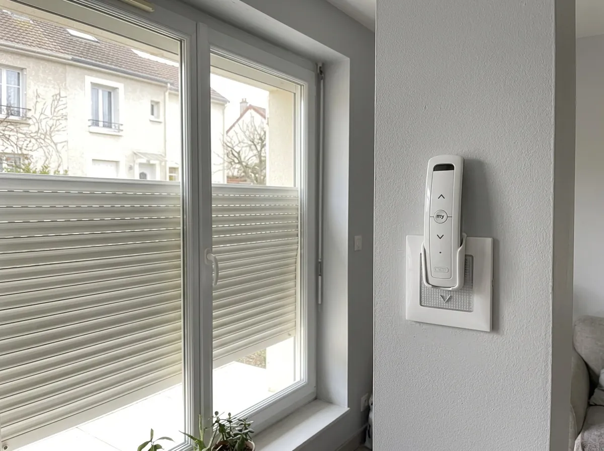 Télécommande pour volets roulants sur la façade d'un pavillon francilien