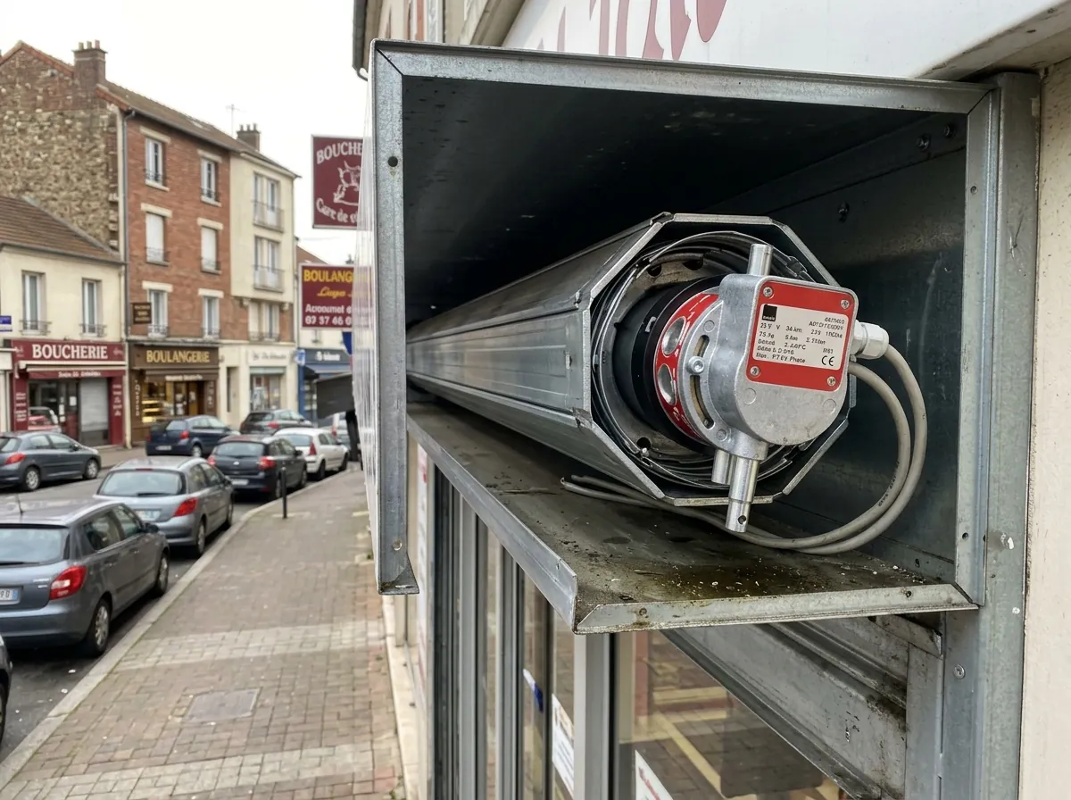 Moteur tubulaire pour rideau métallique sur un local commercial en rez-de-chaussée