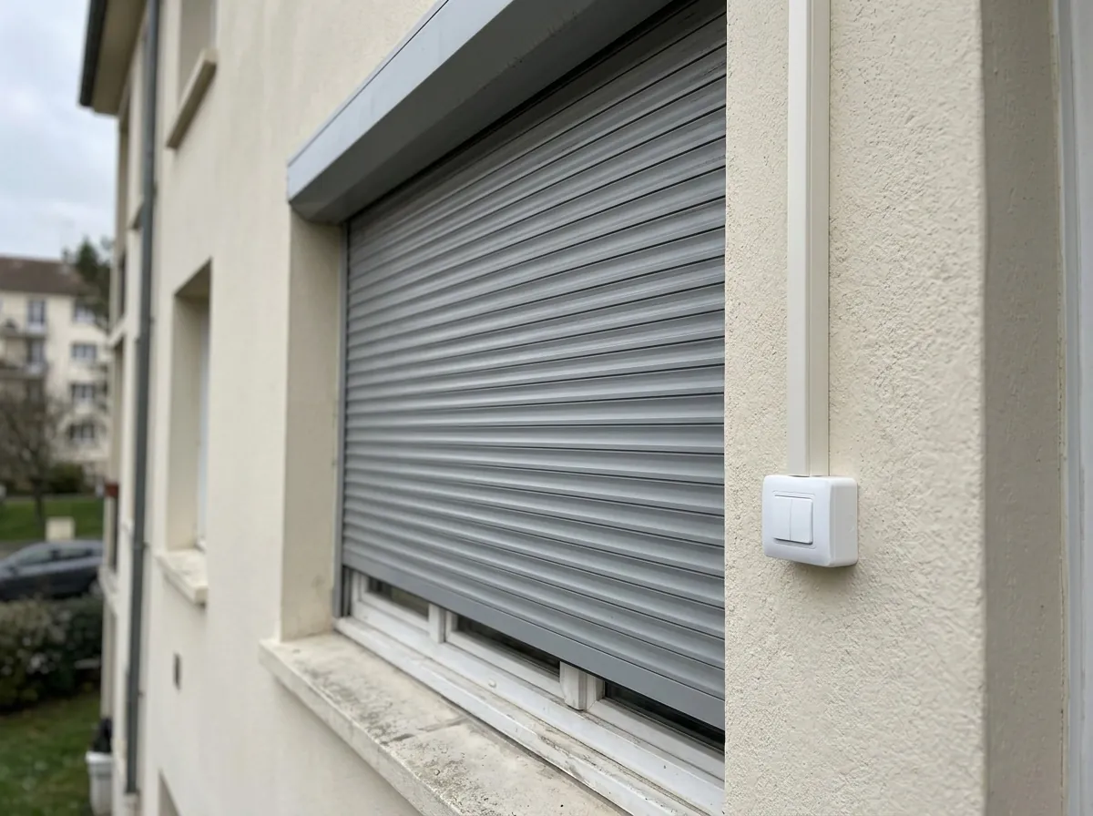 Motorisation de volets roulants existants sur un immeuble à l'enduit clair