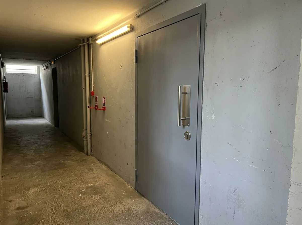 Porte de cave blindée dans le sous-sol d'un immeuble