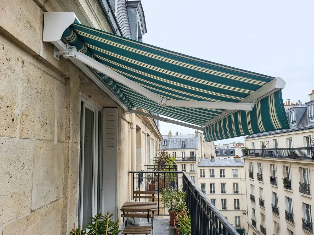 Remplacement de toile de store banne au-dessus d'un balcon d'appartement