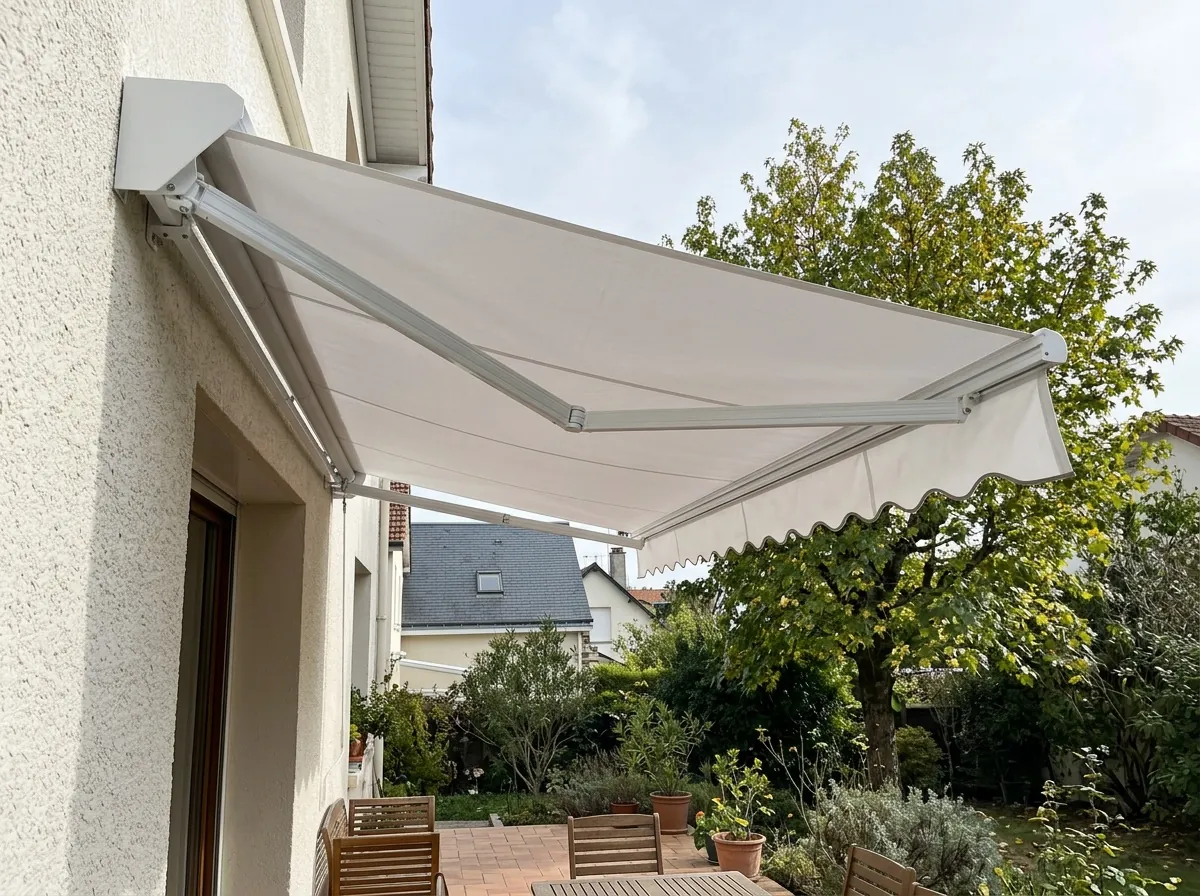 Store banne coffre manuel au-dessus d'un rez-de-jardin