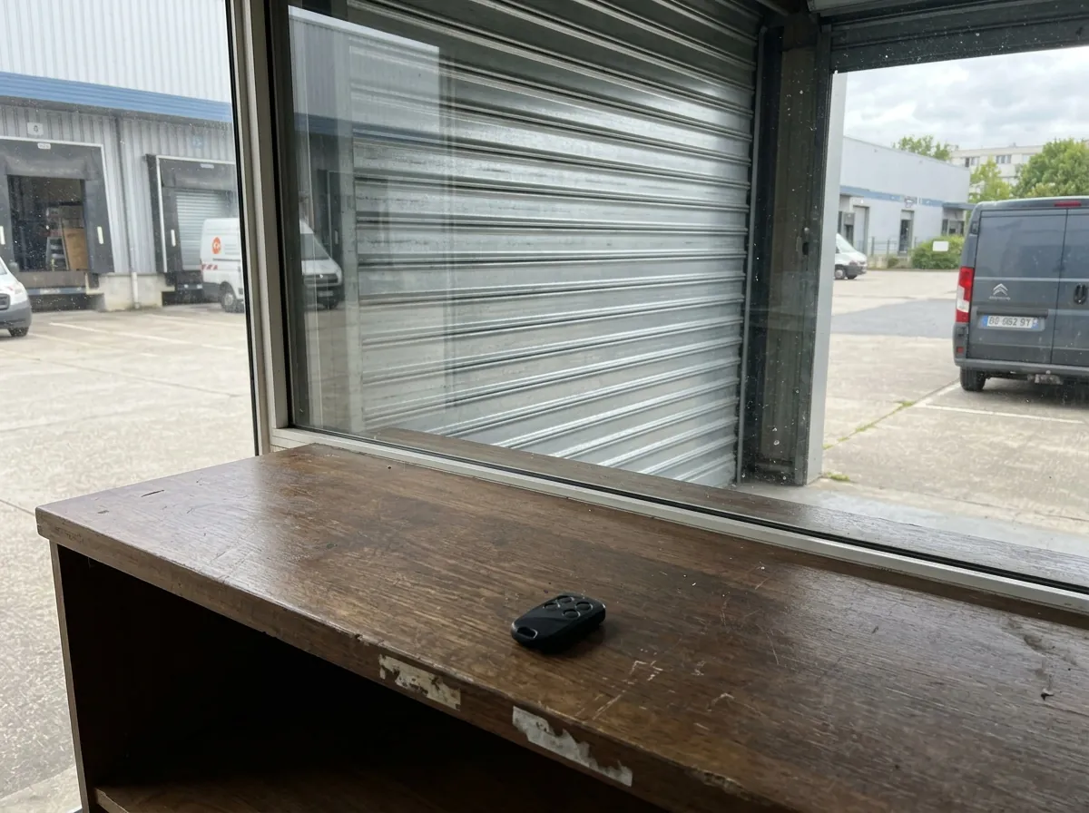 Télécommande pour rideau métallique sur un entrepôt de zone d'activité
