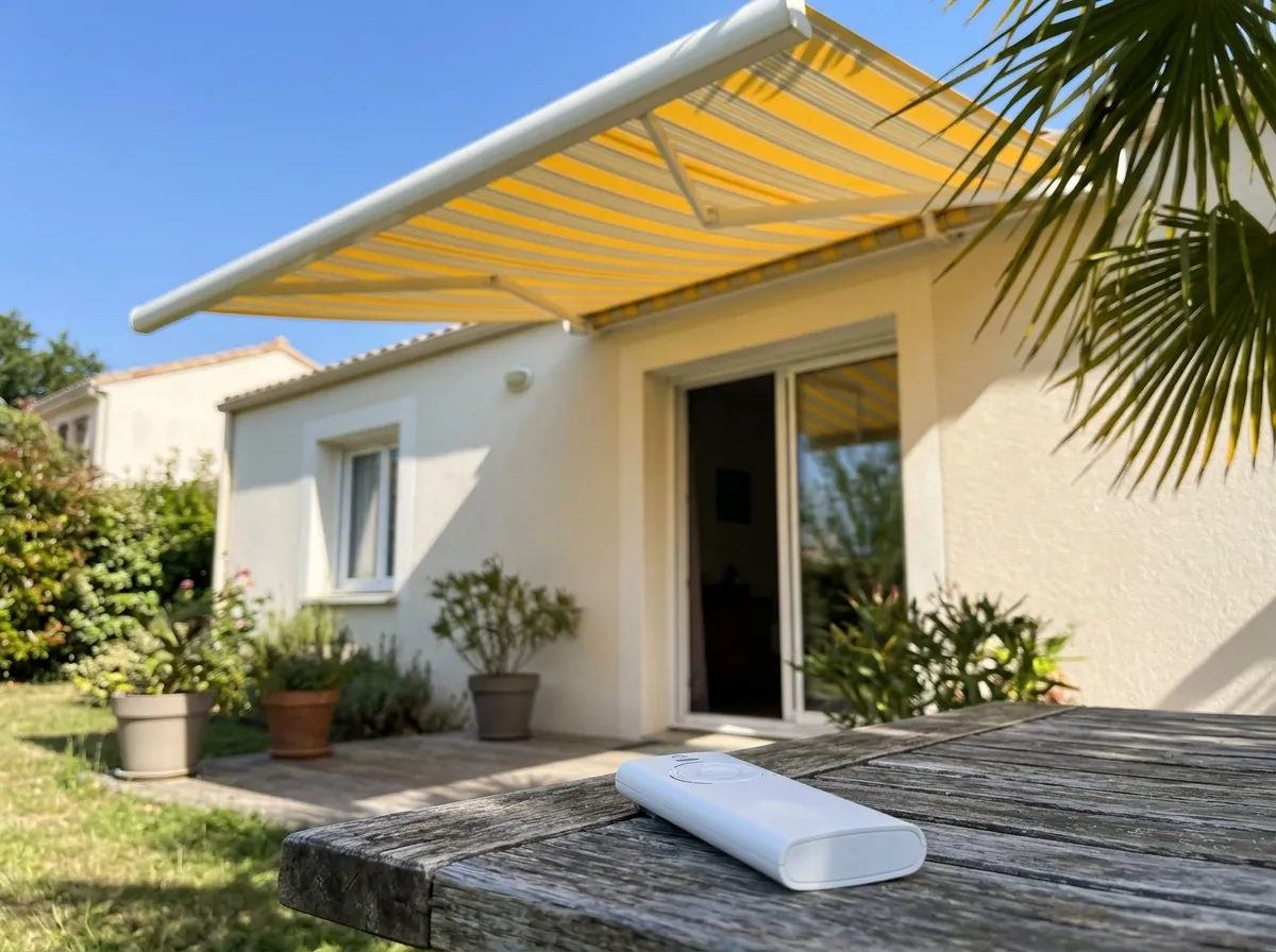 Télécommande et application pour store banne au-dessus de la terrasse d'un pavillon