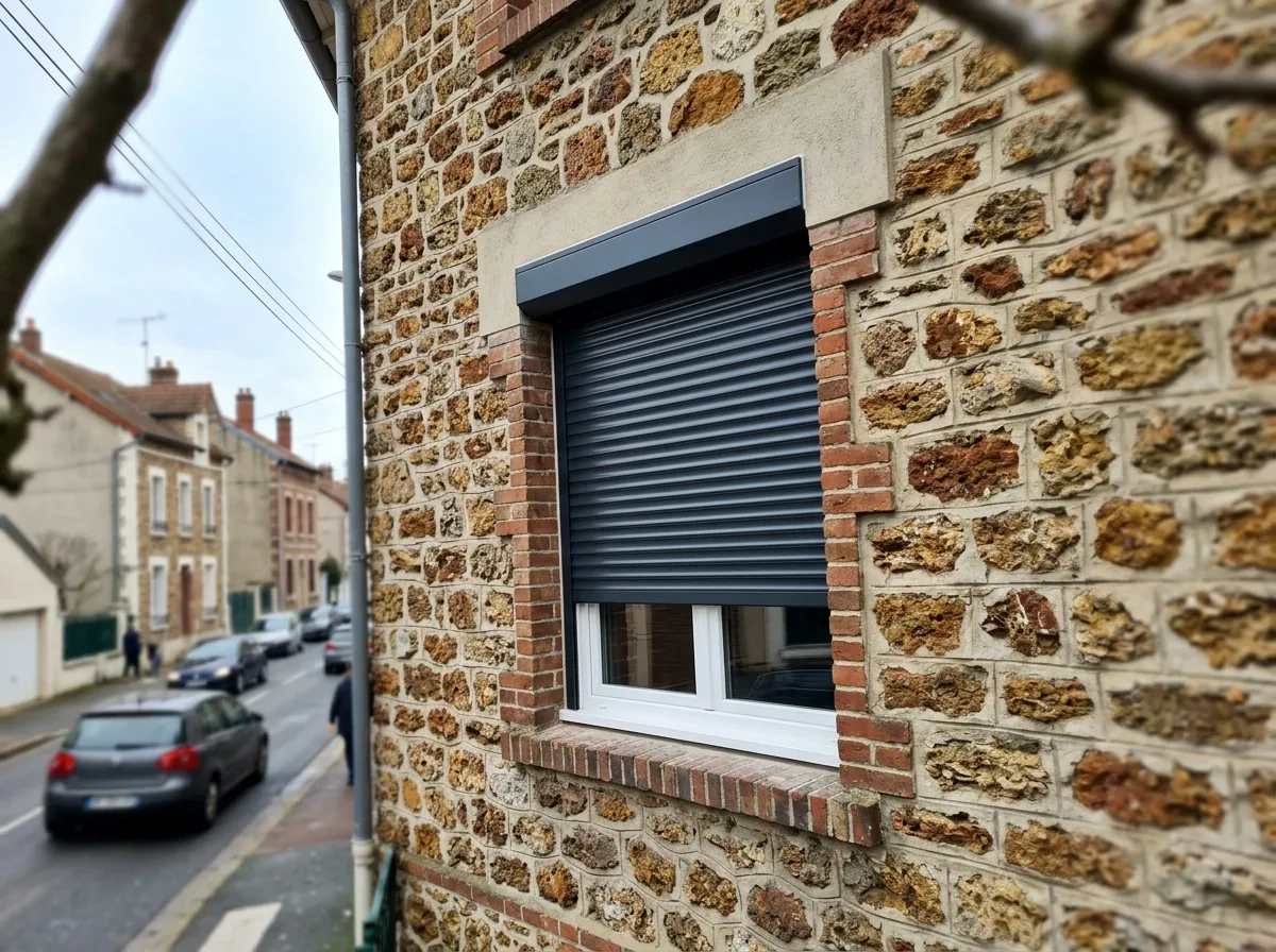 Volet roulant à coffre isolation phonique sur une maison en meulière rénovée