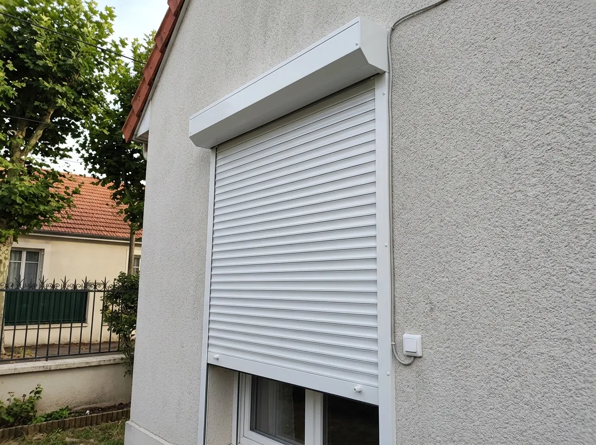 Volet roulant à tablier isolant thermique sur la façade d'un pavillon francilien