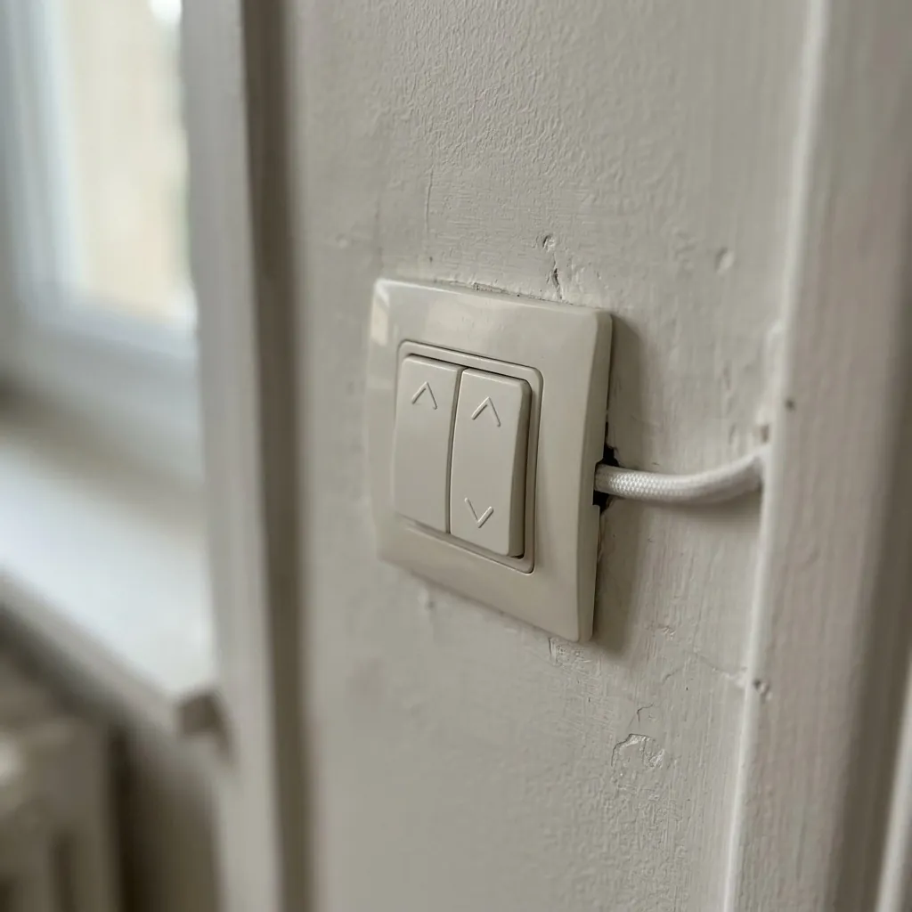Volet roulant à motorisation filaire : gros plan de l'interrupteur filaire du volet