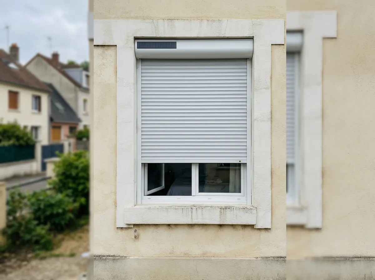 Volet roulant PVC solaire sur la façade d'un pavillon francilien