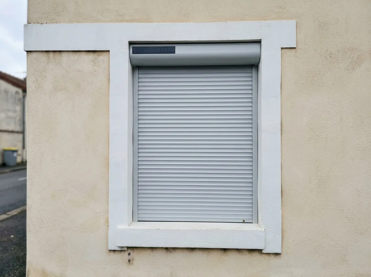 Volet roulant PVC solaire sur un immeuble à l'enduit clair