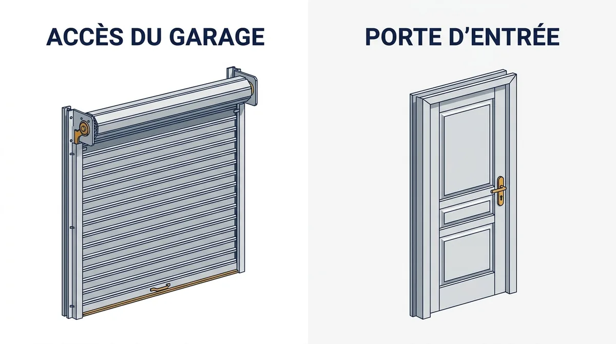 Accès résidentiel à Nangis : le rideau du garage et la porte d’entrée restent deux fermetures distinctes