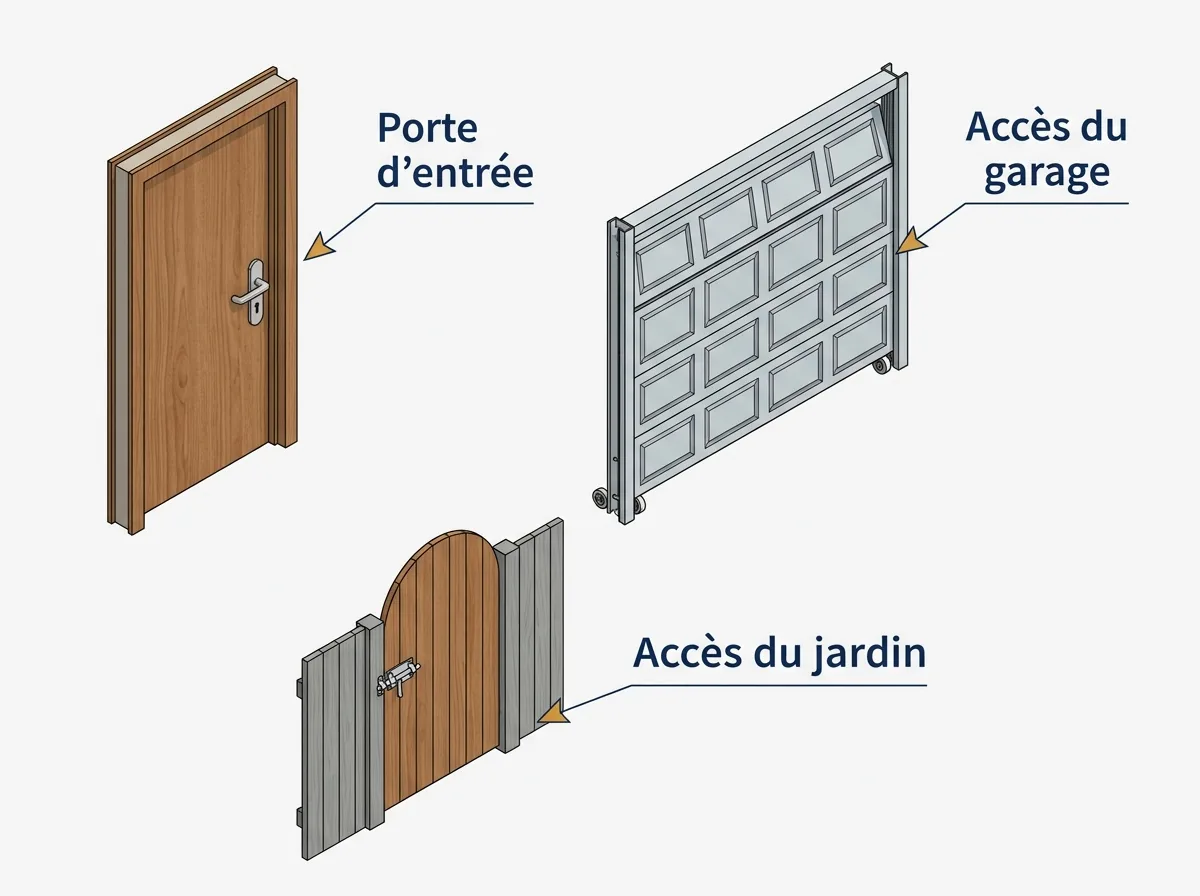 Accès résidentiel à Puiseux-en-France : porte d’entrée, garage et jardin à prendre en compte