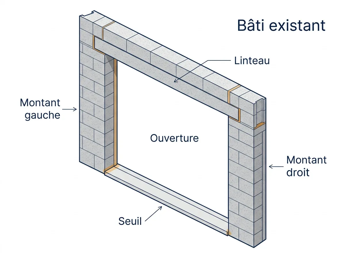 Bâti à Angerville : repérage de l’encadrement fixe d’une ouverture de garage