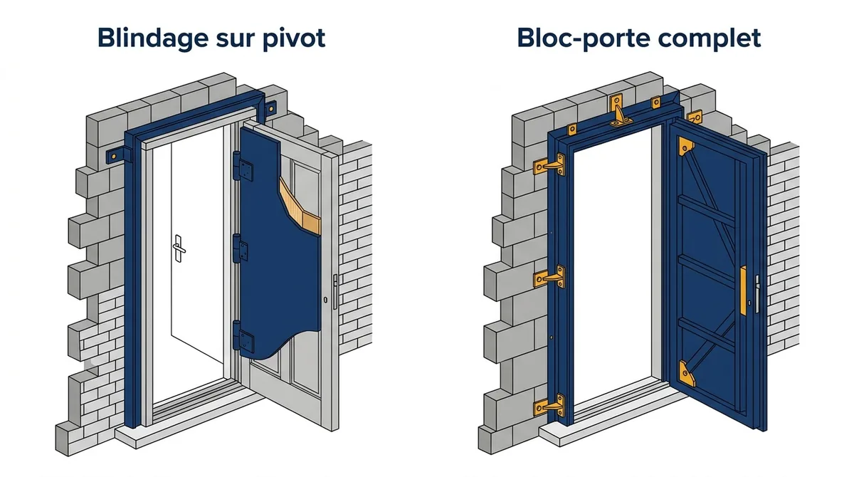 Blindage sur pivot et bloc-porte complet : comparaison pour comprendre le prix d'une porte blindée.