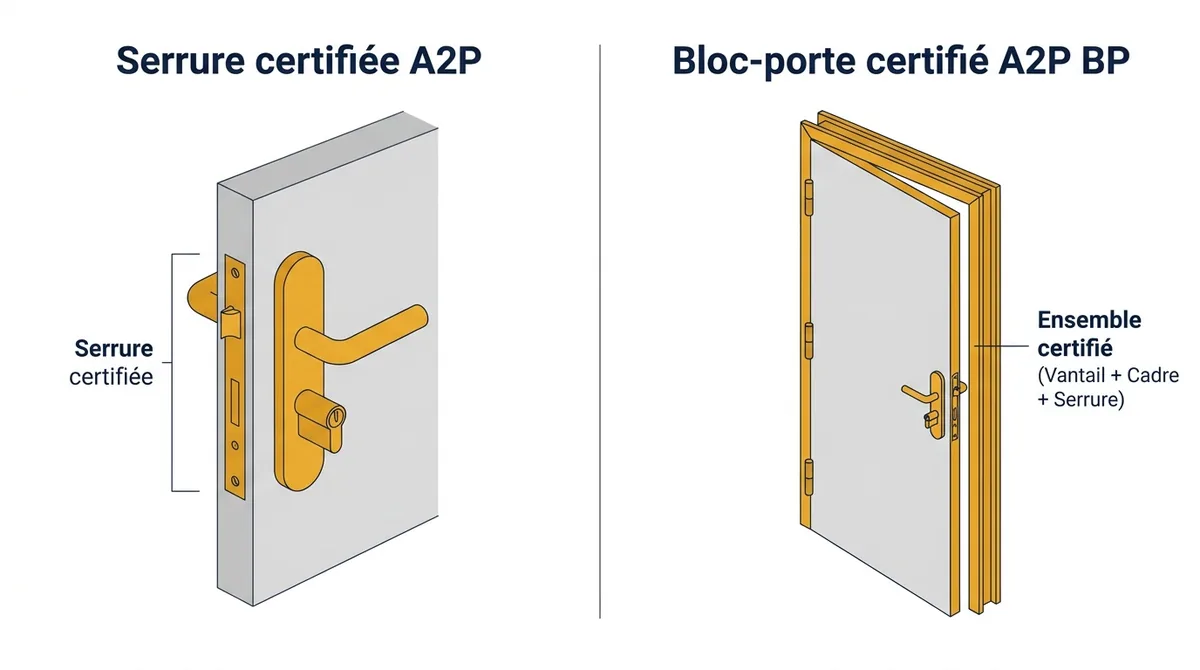 Bloc-porte à Arpajon : périmètres de certification de la serrure A2P et de l’ensemble A2P BP