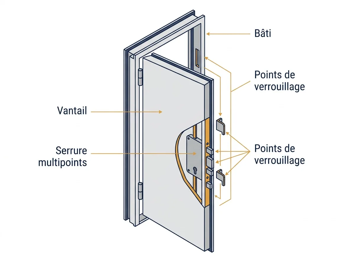 Bloc-porte à Les Pavillons-sous-Bois : repérage du bâti, du vantail et de la serrure multipoints