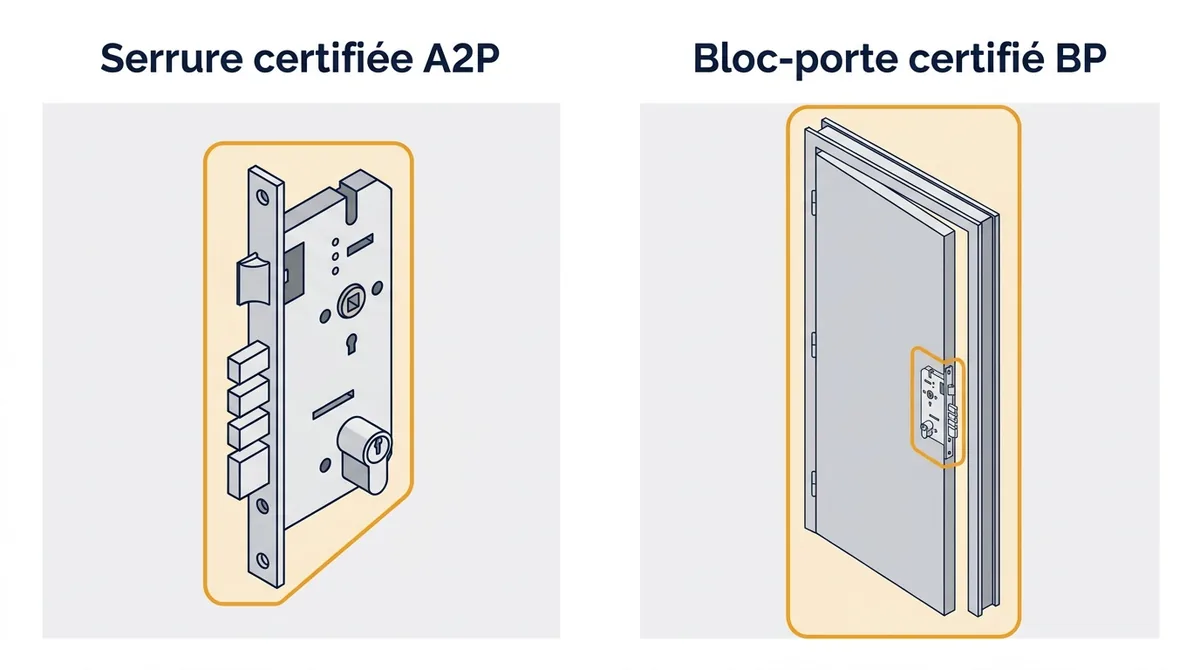 Bloc-porte à Limay : comparaison des périmètres de certification BP et A2P