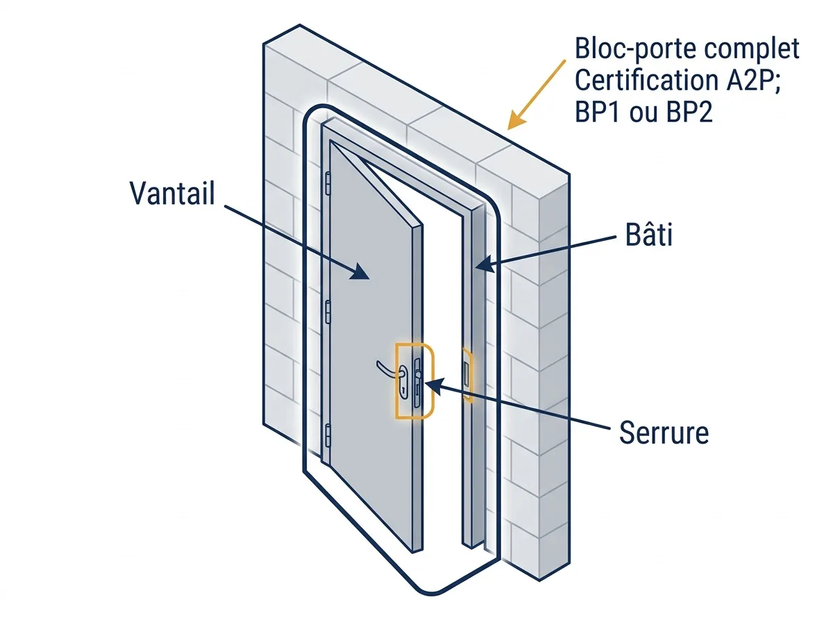 Bloc-porte à Provins : périmètre de la certification A2P BP1 ou BP2 sur l’ensemble complet