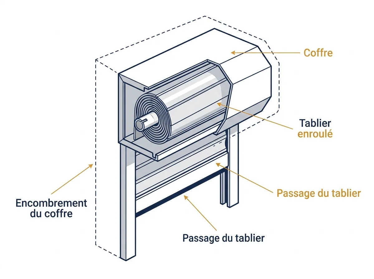 Coffre à Bailly-Romainvilliers : coupe de l’enroulement et de l’encombrement à prévoir