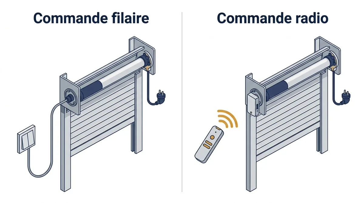 Commande de volet roulant à Dourdan : comparaison filaire et radio, avec alimentation électrique
