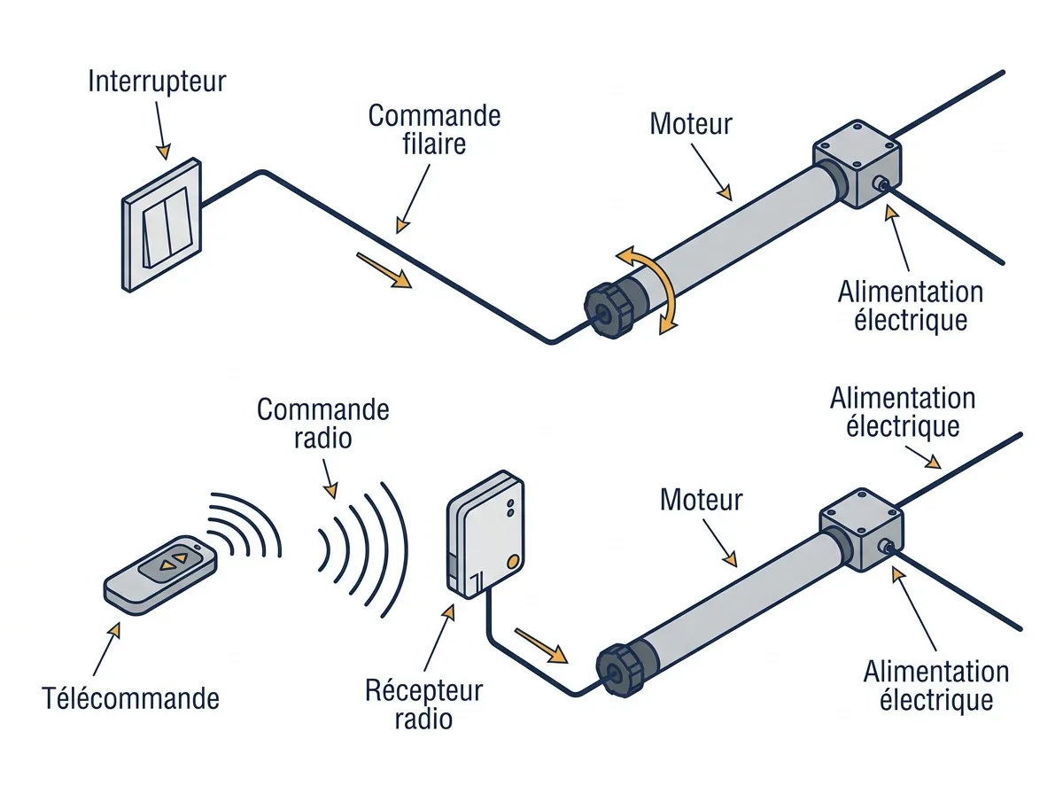 Commande de volet roulant à Itteville : transmission filaire ou radio et alimentation du moteur
