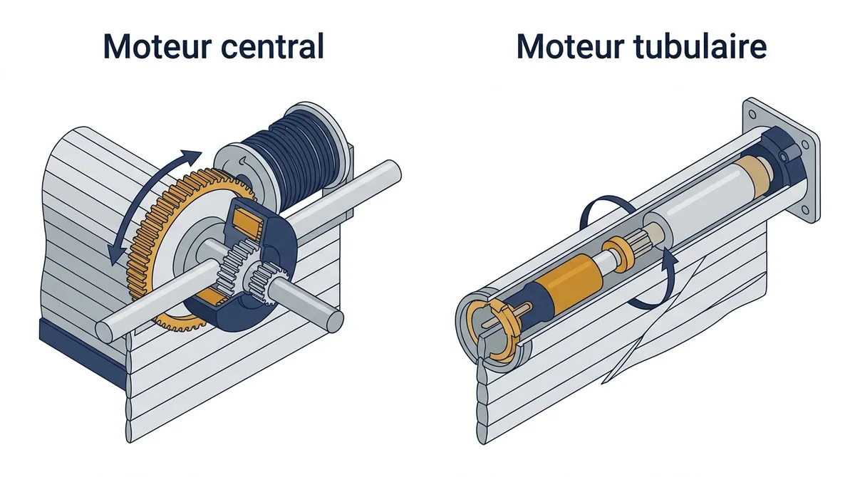 Comparaison des moteurs central et tubulaire pour un rideau métallique en Seine-et-Marne.
