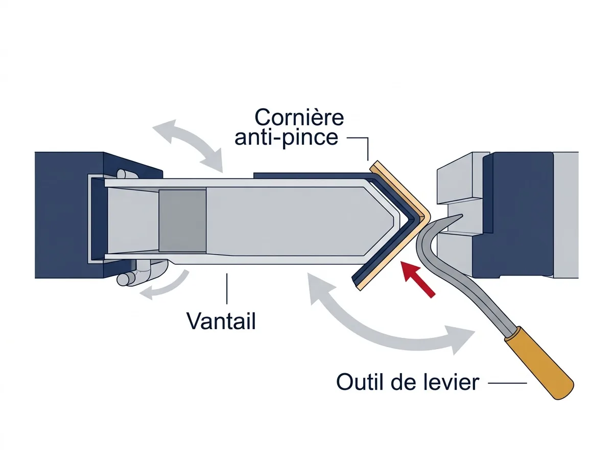 Cornière anti-pince à Saint-Ouen-l'Aumône : limitation de la prise d'un outil entre porte et cadre