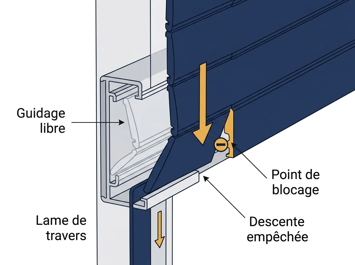 Coulisse de volet roulant à Vanves : un défaut de guidage bloque la descente du tablier