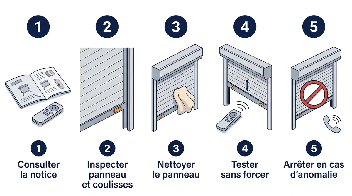 Entretien du volet roulant solaire : contrôle du panneau et des coulisses, nettoyage et essai prudent.