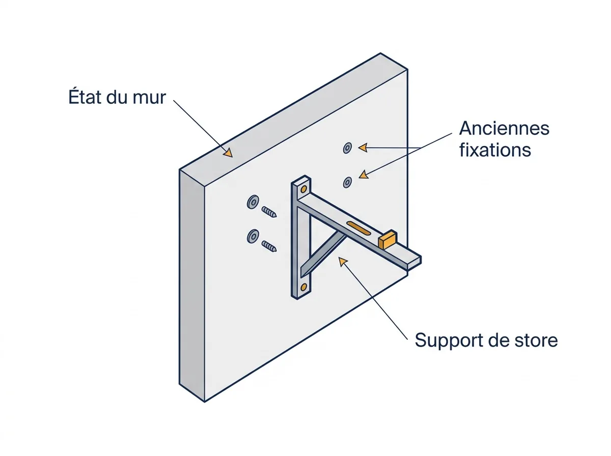 Fixation de store à Boissise-le-Roi : zones de contrôle du mur et des anciennes fixations