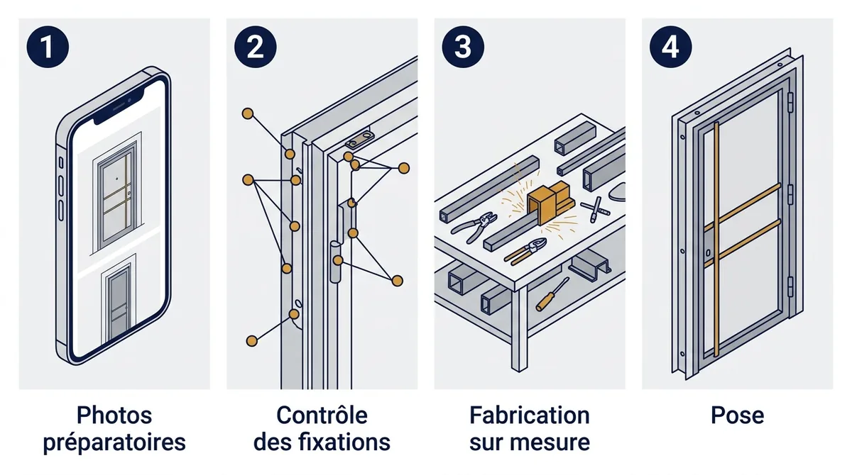 Intervention à Arcueil : des photos préparatoires à la pose, avec contrôle des fixations et fabrication