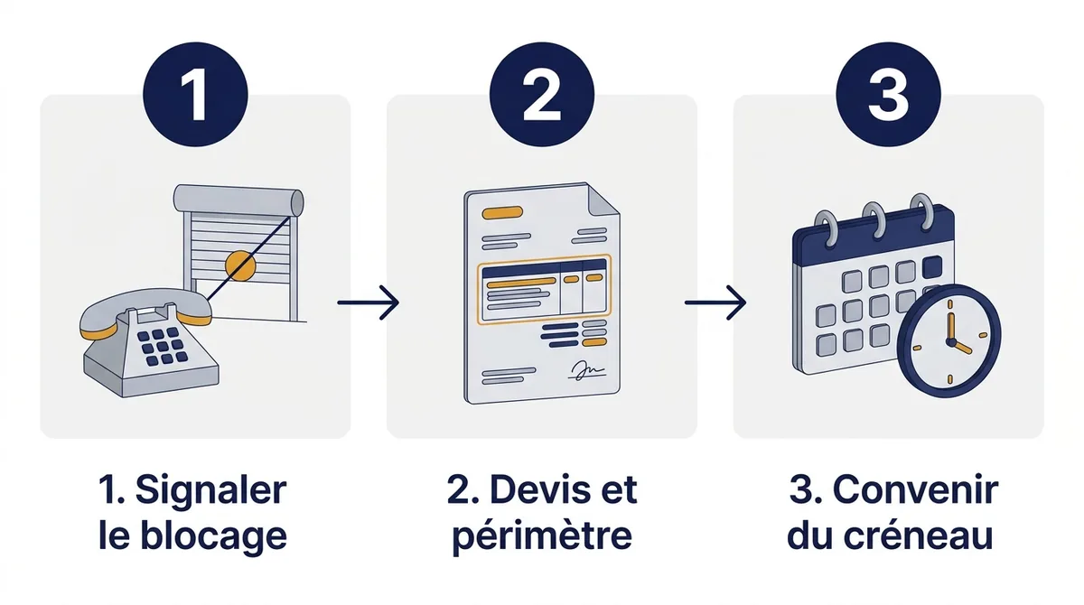 Intervention sur rideau métallique à Émerainville : signalement, devis et créneau convenu