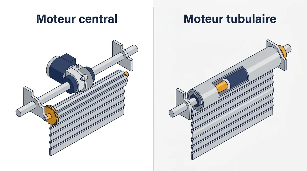 Moteur de rideau métallique à Ablis : comparaison des montages central et tubulaire