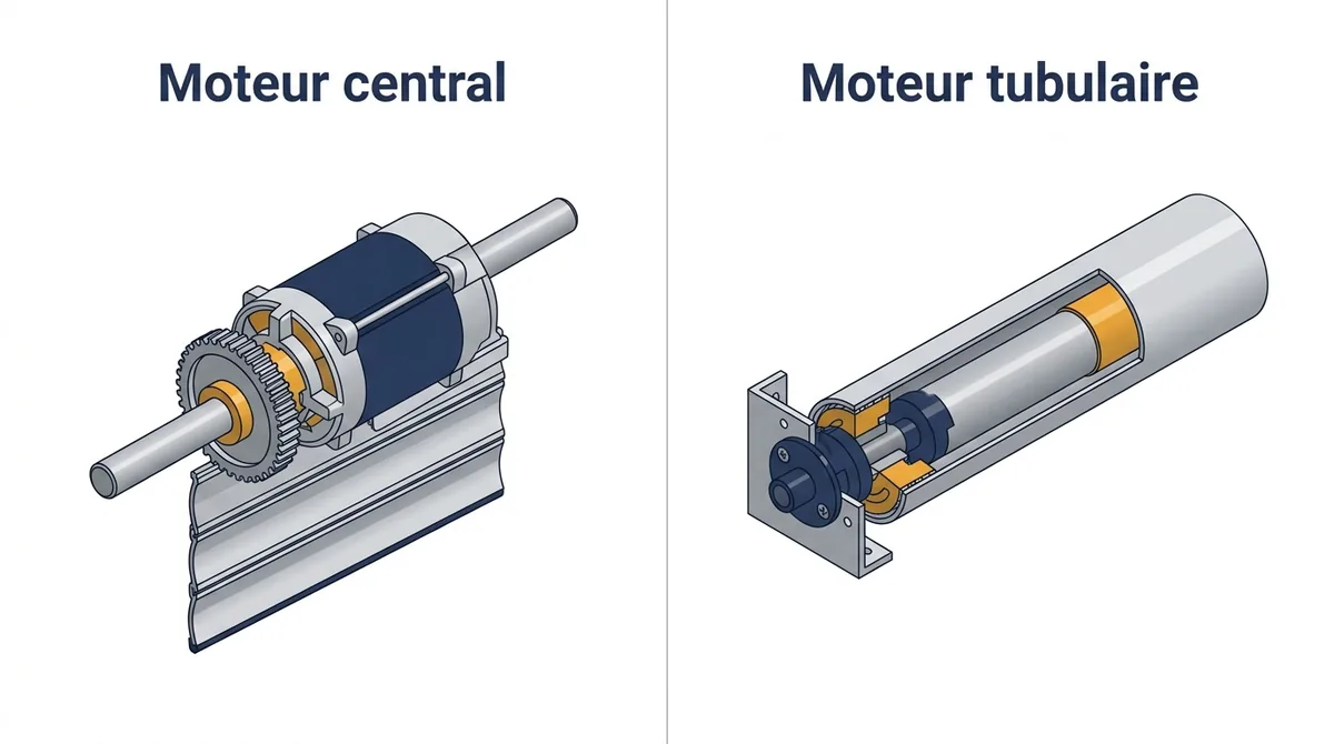 Moteur de rideau métallique à Igny : comparaison des montages central et tubulaire