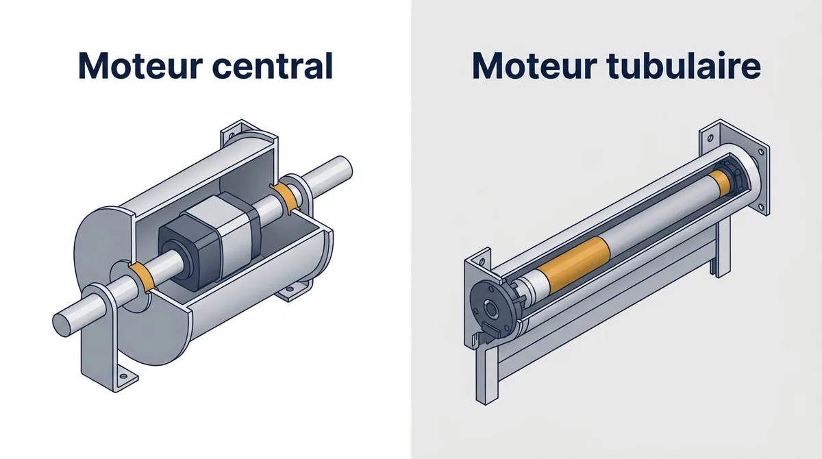 Moteur de rideau métallique à Juvisy-sur-Orge : comparaison des implantations centrale et tubulaire