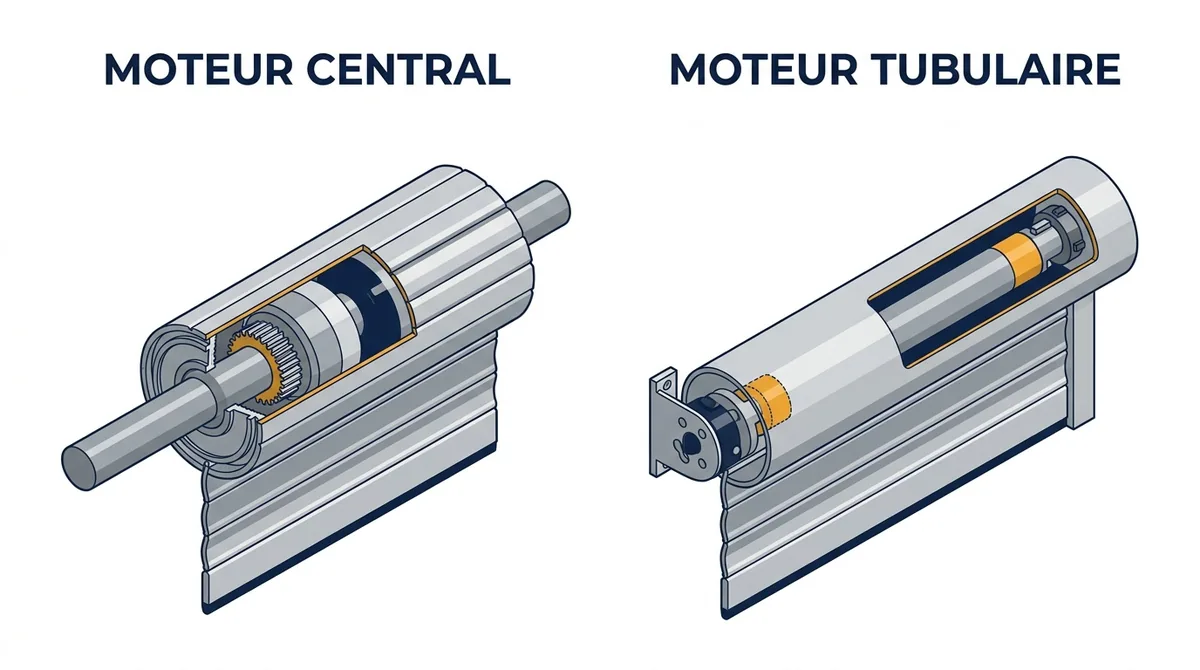 Motorisation de rideau métallique à Mouroux : comparaison du moteur central et du moteur tubulaire
