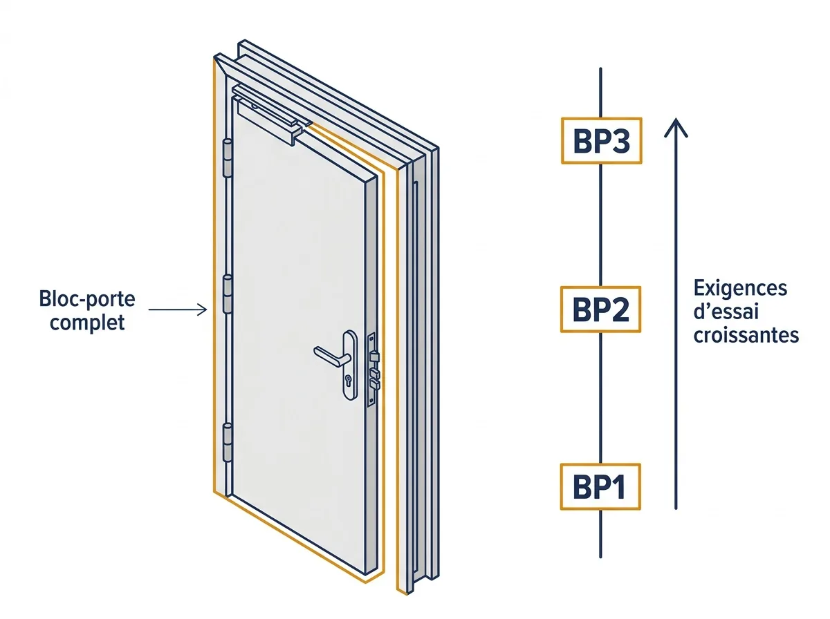 Norme A2P pour une porte blindée : progression des exigences entre BP1, BP2 et BP3.