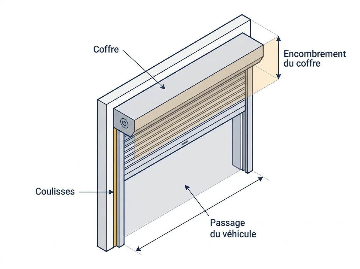 Ouverture de garage à Claye-Souilly : emplacement du coffre et passage disponible sous le rideau
