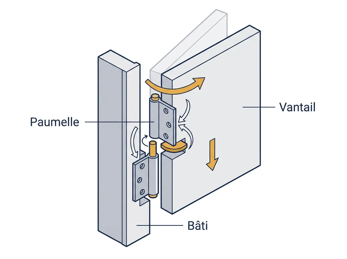 Paumelle de porte à Plaisir : soutien du vantail et rotation autour de l’axe vertical