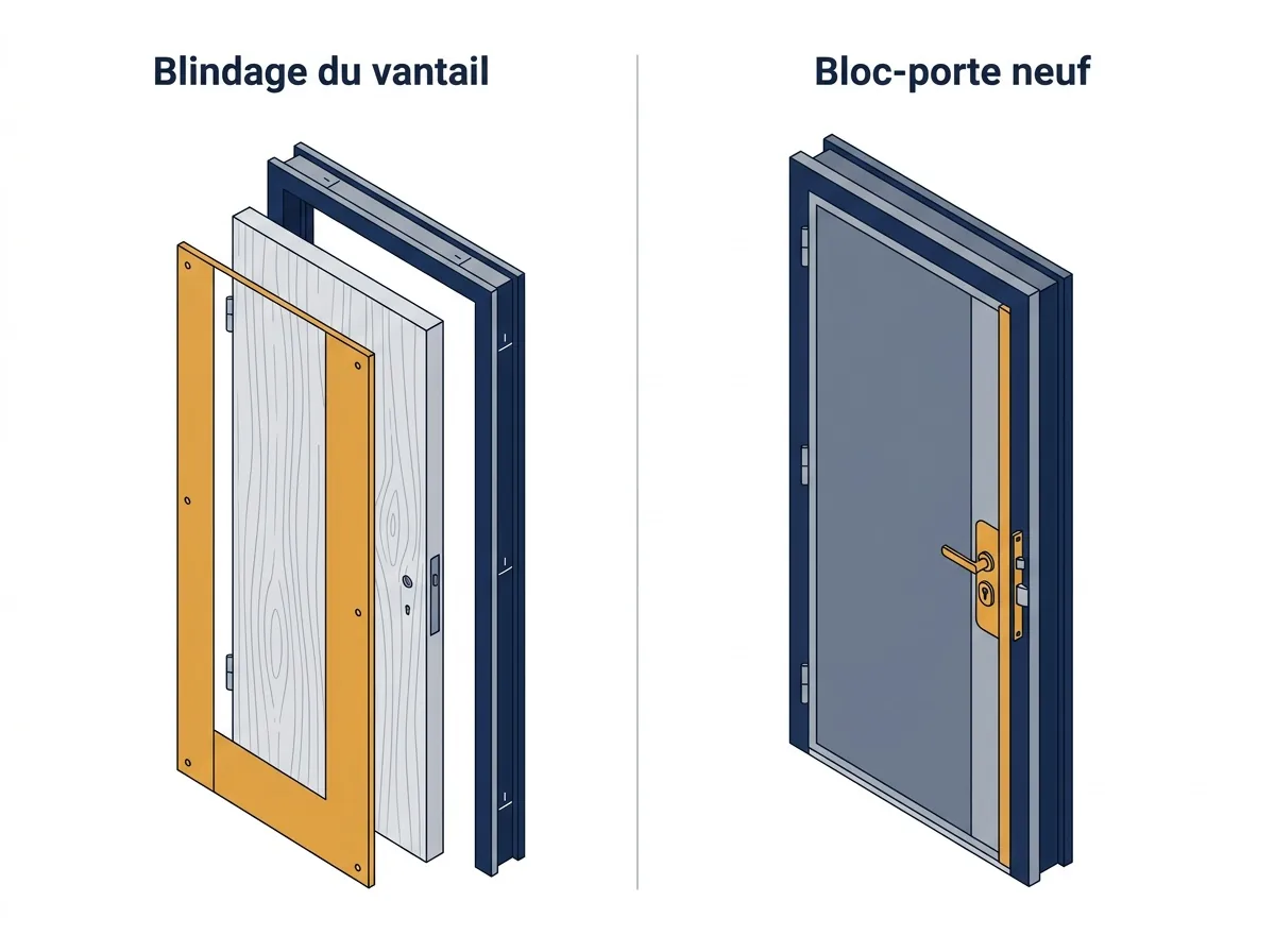 Porte à Avon : comparaison entre blindage du vantail et remplacement du bloc-porte