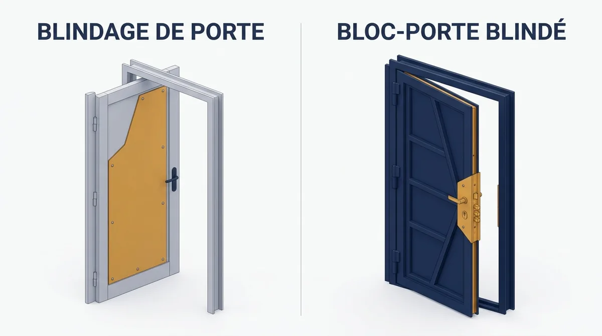 Porte à Ballainvilliers : comparaison entre blindage de la porte conservée et remplacement du bloc-porte