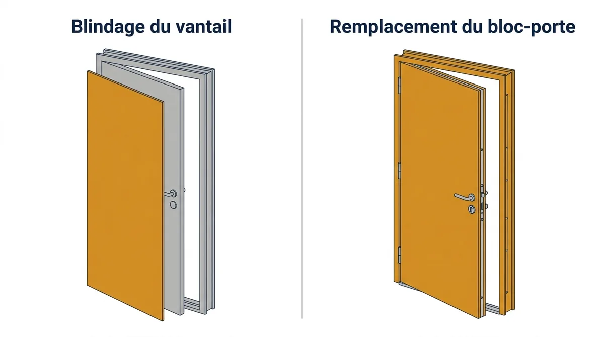 Porte à Gagny : comparaison entre blindage du vantail existant et remplacement du bloc-porte