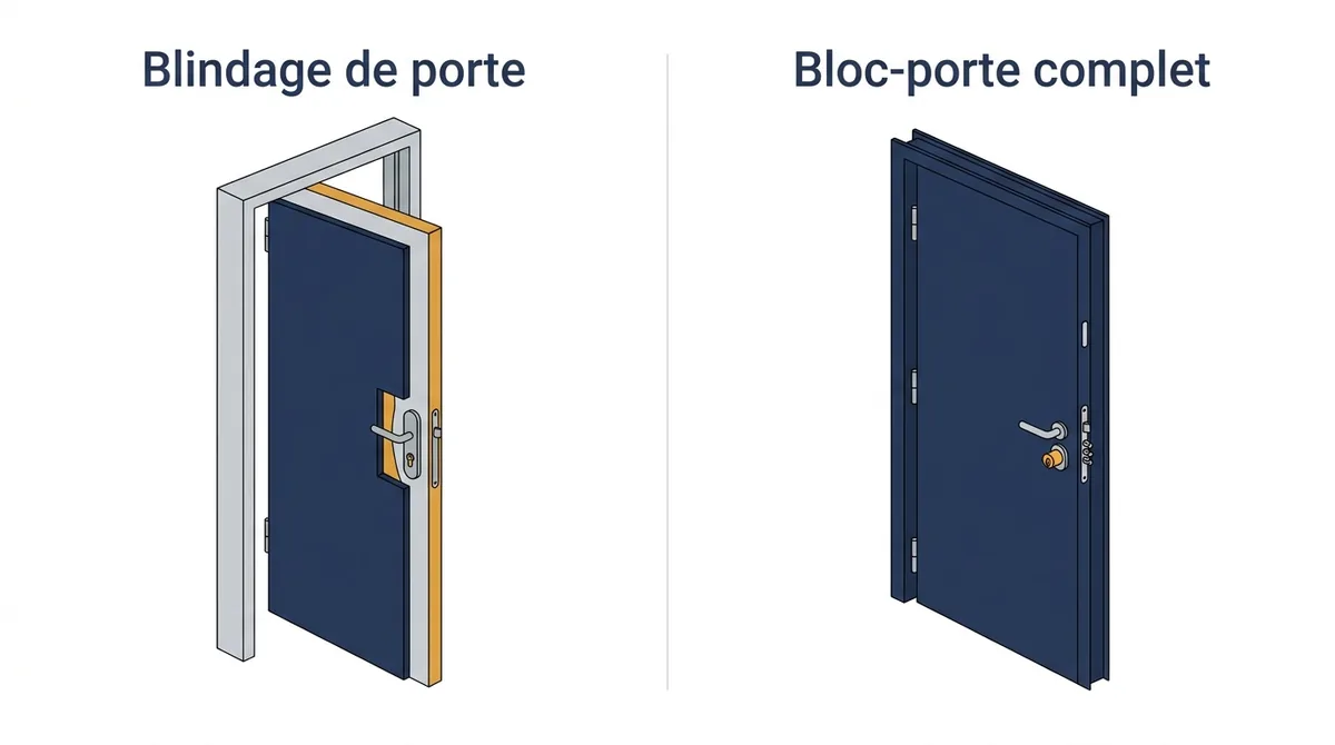 Porte à Grigny : comparaison entre le blindage de la porte conservée et le remplacement du bloc-porte
