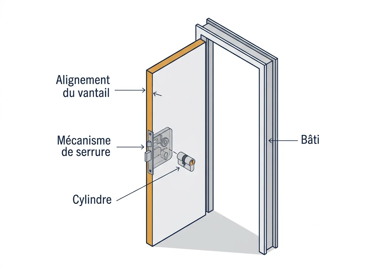 Porte à Grigny : points de contrôle de l’alignement, du mécanisme et du cylindre