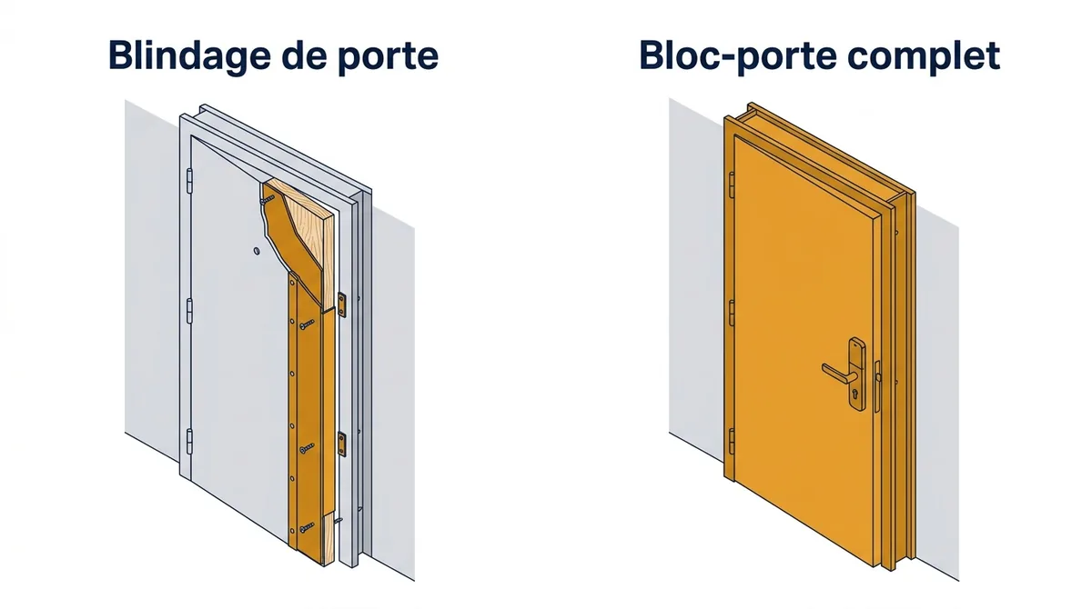 Porte à Guyancourt : comparaison entre blindage de la porte conservée et remplacement du bloc-porte