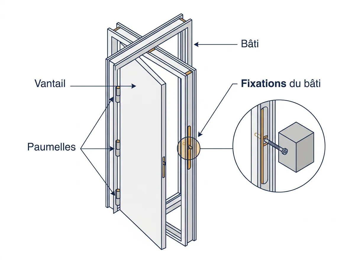 Porte à Le Chesnay-Rocquencourt : repérage du bâti, des paumelles et des fixations