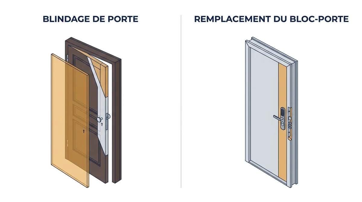 Porte à Le Coudray-Montceaux : comparaison du blindage et du remplacement complet du bloc-porte