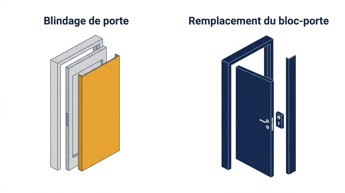 Porte à Le Pecq : comparaison entre blindage de la porte conservée et remplacement du bloc-porte